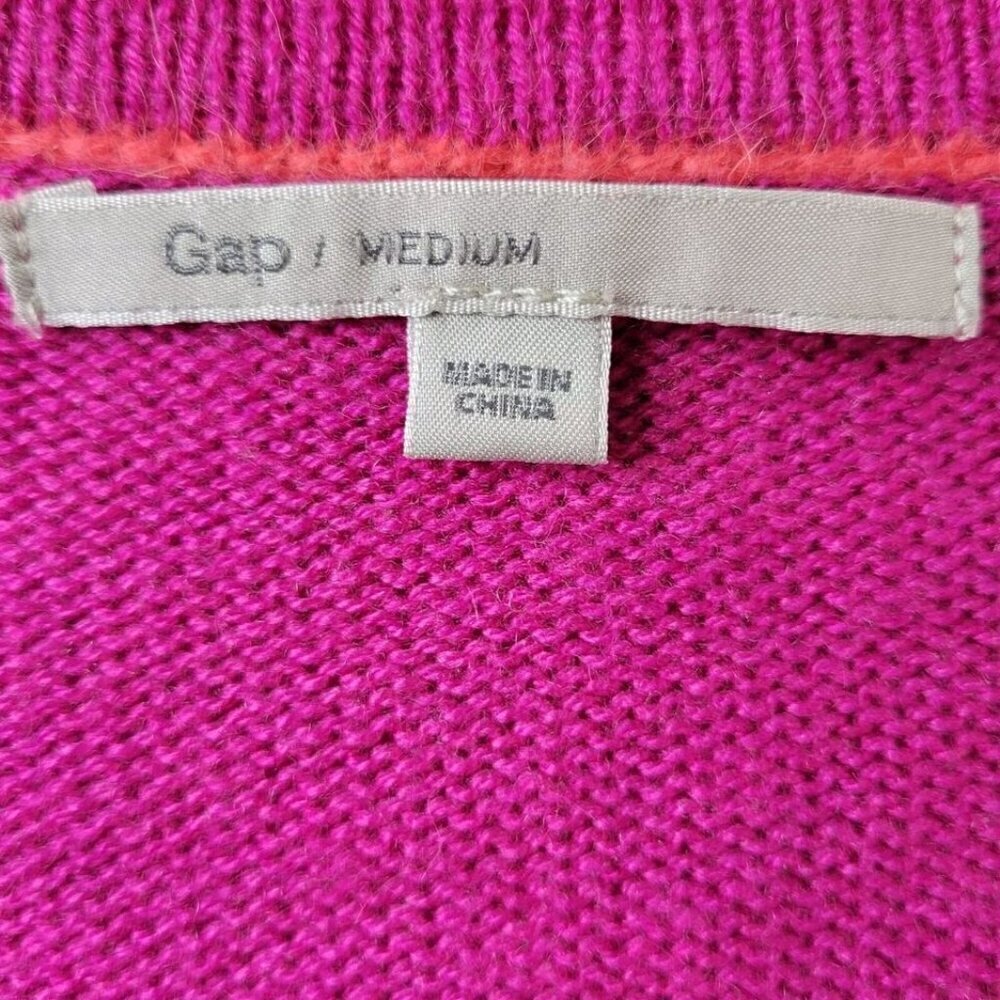 Gap V Neck Button Cardigan Women Size M Angora Rabbit Hair Blend Colorblock - Picture 5 of 12